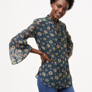 LOFT — Peony Tie Neck Bell Sleeve Blouse